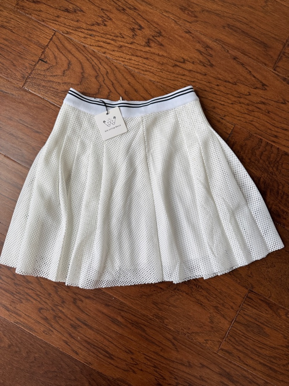 White Mesh Skater Skirt with Striped Waistband